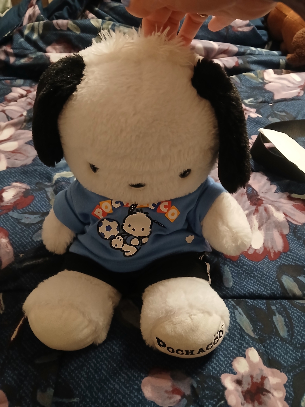 Hello Kitty Plush Dog in White, Black & Blue Shirt